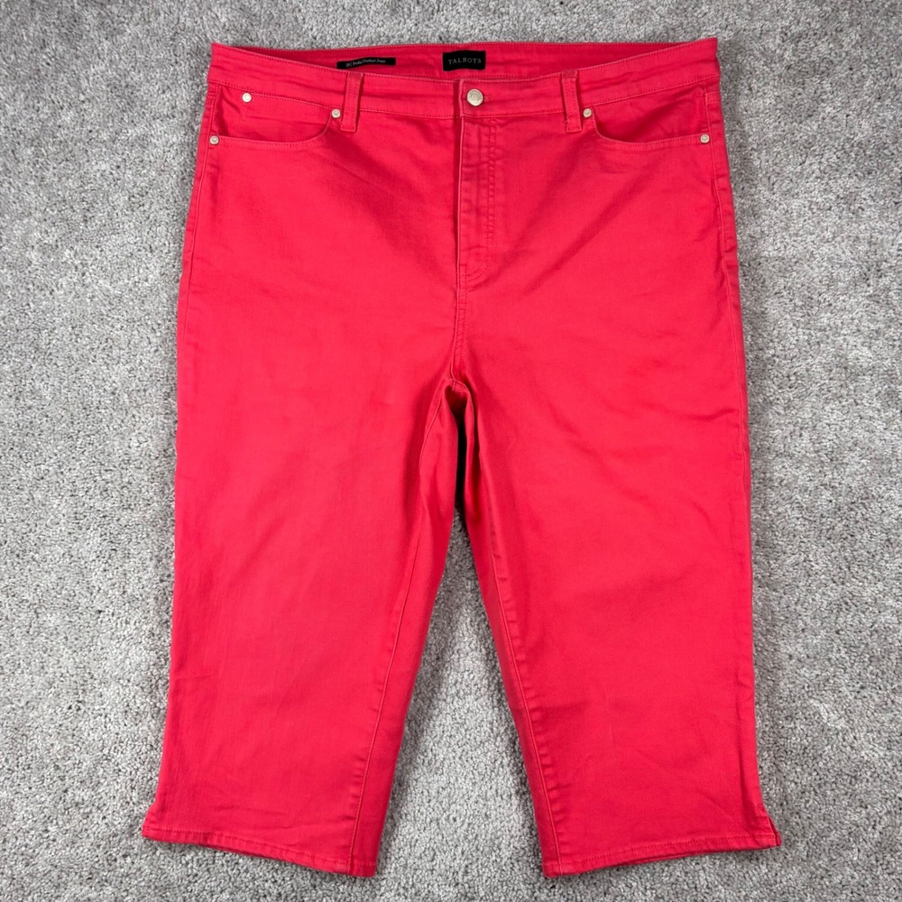 Talbots Pedal Pusher Jean Womens 18 Red High Rise Slim Leg Cropped Capris Denim